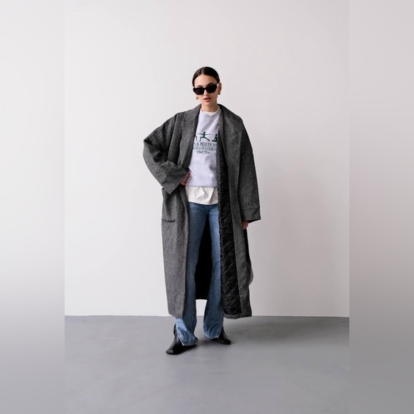Oversized Grey wrap long kimono coat - Picture 3 of 8